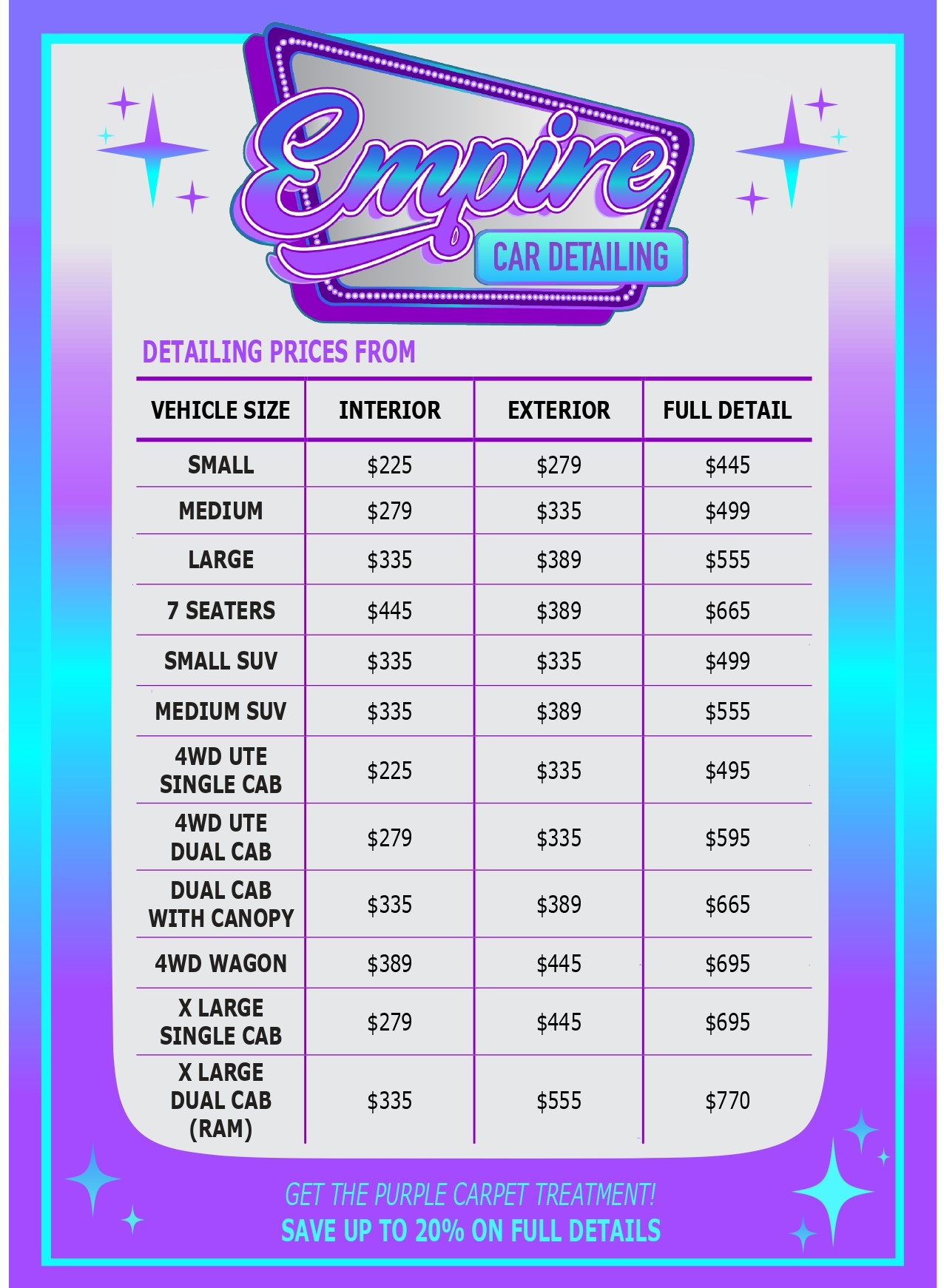 pricelist interior